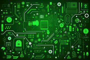 Forest green abstract technology background using tech devices and icons 