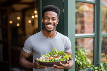 Young African American man with salad