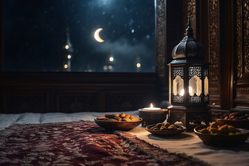 Ramadan kareem and Ramadane mubarak. wishes holy month moubarak and karim for muslim. ramdan karem generative ai