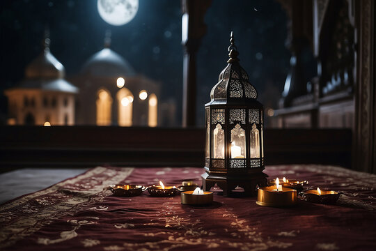 Ramadan kareem and Ramadane mubarak. wishes holy month moubarak and karim for muslim. ramdan karem generative ai