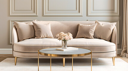 Modern Living Room Interior with Stylish Furniture, Comfortable Sofa, and Elegant Home Decor