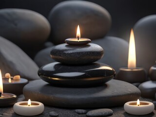 Obraz na płótnie Canvas Zen Oasis: Tranquil Meditation Amid Spiritual Zen Scenery, Harmonizing Balance Stones and Candlelight