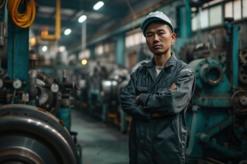 horizontal image of a maintenance mechanical engineer at work Generative AI - obrazy, fototapety, plakaty