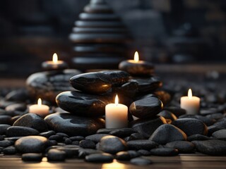 Zen Oasis: Tranquil Meditation Amid Spiritual Zen Scenery, Harmonizing Balance Stones and Candlelight