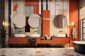 Bathroom featuring a mix of bold graphic tile patterns