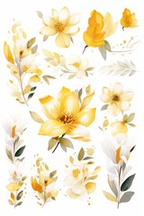 Fototapeta na wymiar Gold several pattern flower, sketch, illust, abstract watercolor, flat design, white background