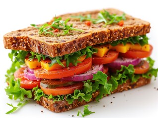 sandwich closeup on white background