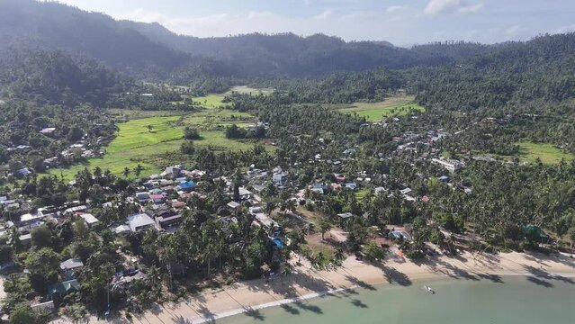 Mountains, Beach, and Town of Port Barton, San Vincente, Palawan, Philippines