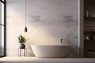 bathroom with a minimalist bathtub - obrazy, fototapety, plakaty