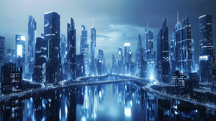 Blue futuristic city.