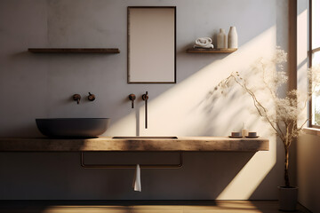  bathroom with faucet and a vessel sink - obrazy, fototapety, plakaty