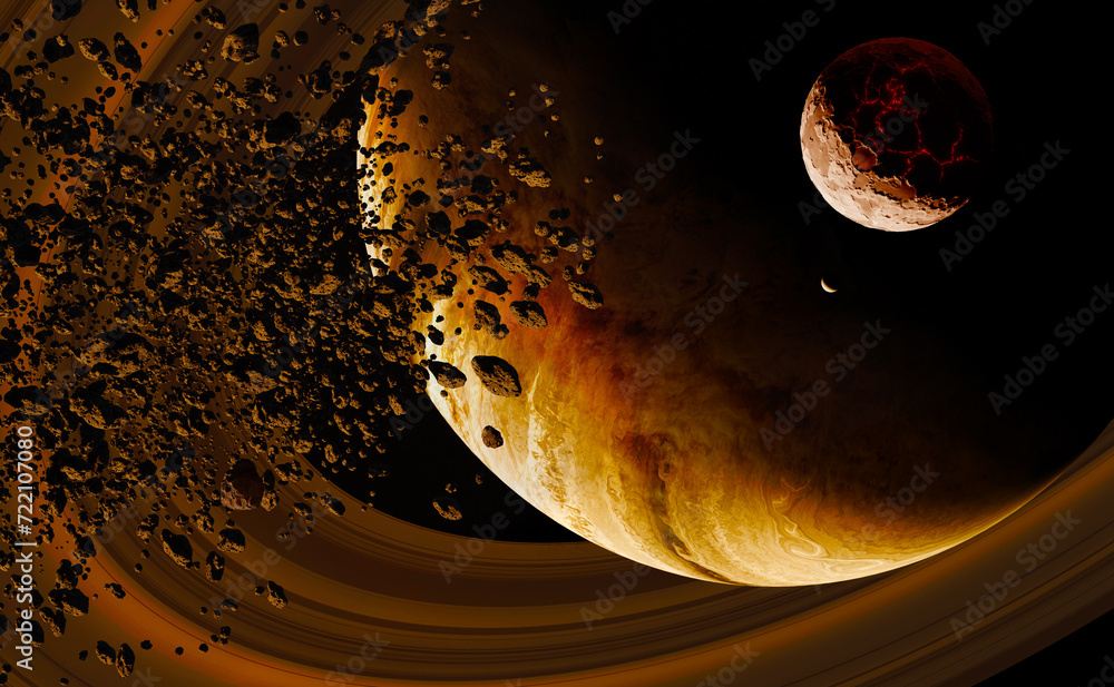 Sticker gas giant planet in deep space, 3d animation