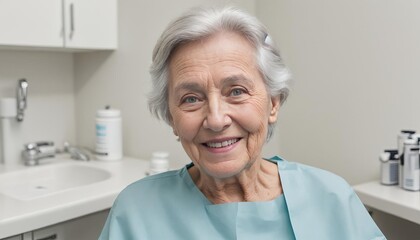 Obraz premium Smiling caucasian white Senior Woman at Dental Clinic (Aspect Ratio: 16:9)