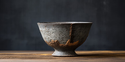 Wabi-Sabi Ceramic Bowl on Wood