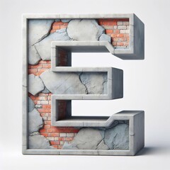 E letter shape created from concrete and briks. AI generated illustration