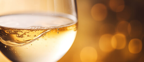 Macro Shot of White Wine with Vibrant Bubbles