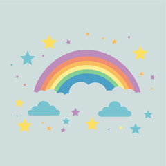vector flat illustrations cute rainbows cloud