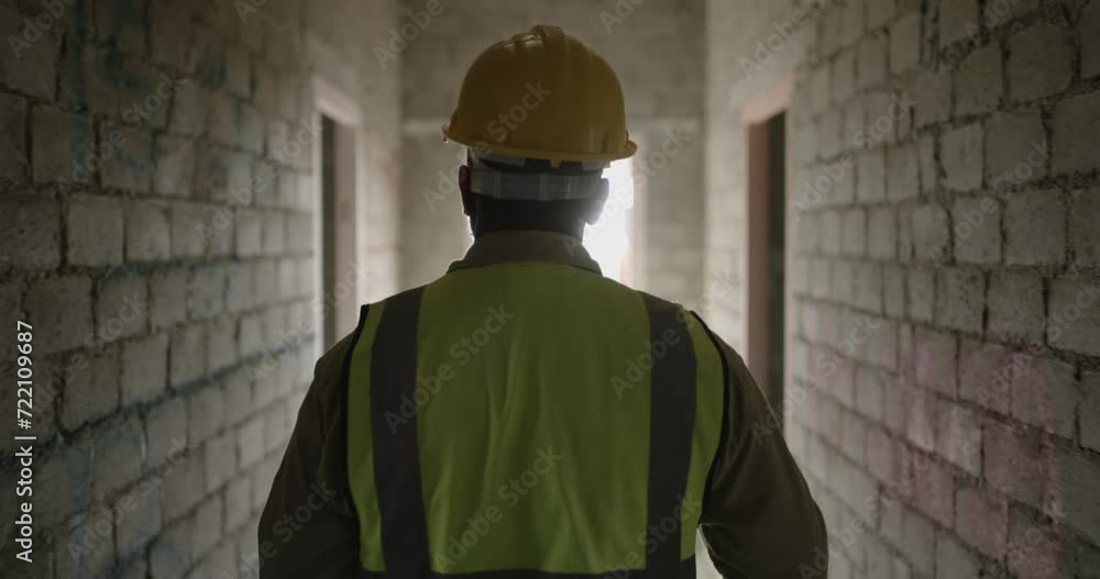 Poster building inspection, construction site or contractor walking for architecture or engineering project