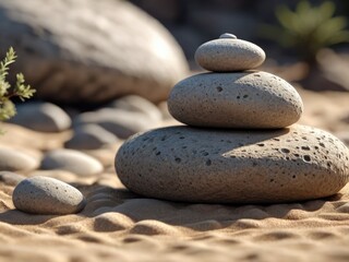 Fototapeta na wymiar Meditative Tranquility: Rock Balance in Nature, Creating Zen Stacks for Serene Meditation