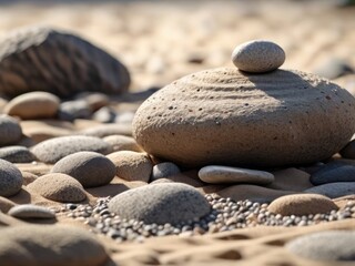 Fototapeta na wymiar Meditative Tranquility: Rock Balance in Nature, Creating Zen Stacks for Serene Meditation