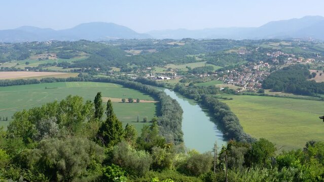 Scenic sight over the Tiber valley from the beautiful village of Ponzano Romano Province of Rome, Lazio, Italy.