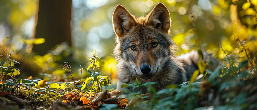 Young Wolf Cub in Forest Light