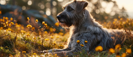 Irish Wolfhound in Golden Light - obrazy, fototapety, plakaty