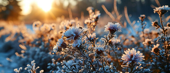 Frosted Winter Blooms at Sunrise