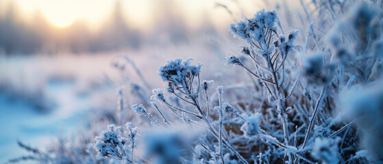 Frosted Flowers in Winter Morning Light