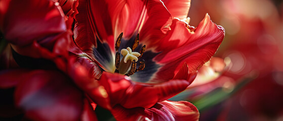 Macro Beauty of a Red Tulip - obrazy, fototapety, plakaty