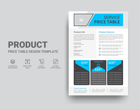 Technical Data Sheet Template Price Table Flyer Design