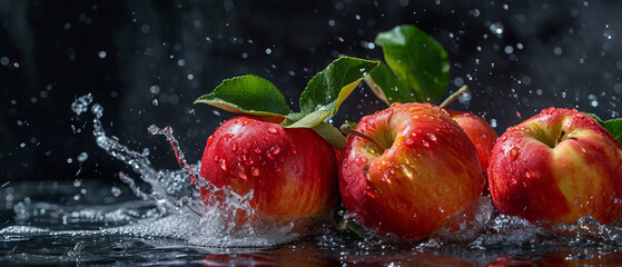 Naklejka premium Apples in a Splash of Water