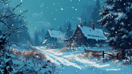 Christmas landscape painting.