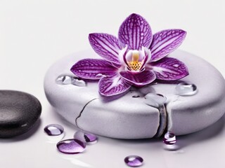 Serenity Spa Escape: Aromatherapy Bliss with Massage Pebbles,black Tranquil Stone Stacks and  Orchid Flowers 