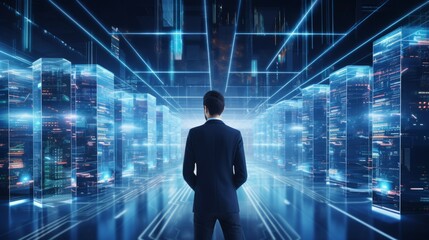 Futuristic Professional in Modern Data Center Using Supercomputer