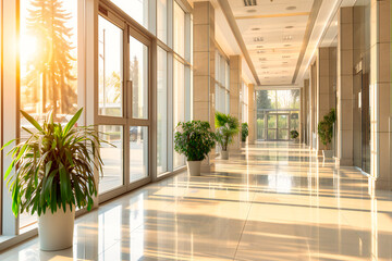 Modern Architecture Featuring an Empty Corridor with a Sleek Design in an Urban Business Setting
