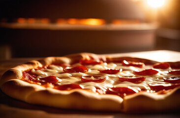 hot and tasty Italian pizza near an oven, ready to eat. Italian cuisine restaurant.