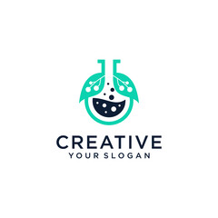 laboratory logo design with leaf and technology