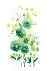 Green several pattern flower, sketch, illust, abstract watercolor, flat design, white background