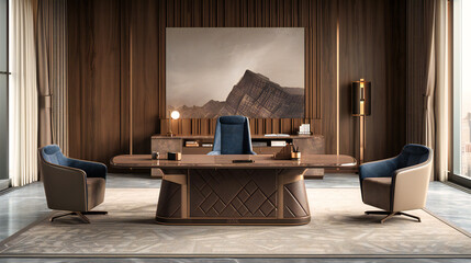 Luxurious Living Room with Stylish Furniture, Wooden Table, and Modern Interior Design Elements