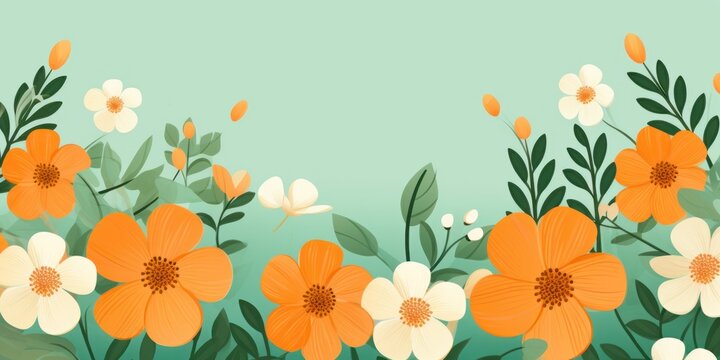 Green vector illustration cute aesthetic old orange paper with cute orange flowers