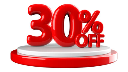 30 percent off sale discount red number with podium display 3d render