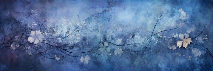 indigo abstract floral background with natural grunge textures