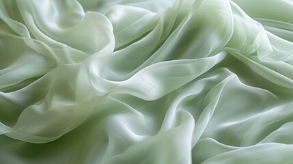 Obraz premium A detailed view of delicate chiffon fabric in a light Green, displaying its sheer, flowing nature, perfect for bridal wear and elegant evening gowns
