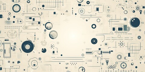 Ivory abstract technology background using tech devices and icons - obrazy, fototapety, plakaty