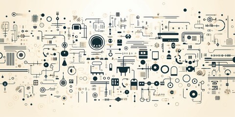 Ivory abstract technology background using tech devices and icons