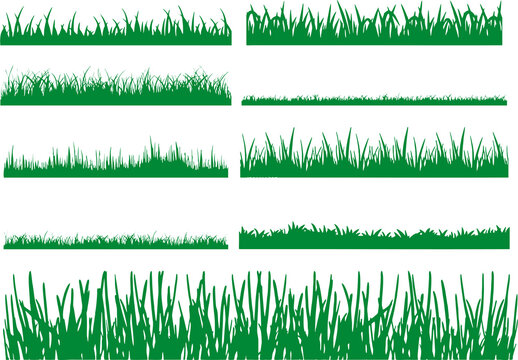 Set of fresh green spring grass cartoon borders in lengths. High HD resolution for reuse in designing eco environment friendly theme based banner or poster.