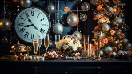 Champagnes and decorations for new year party
