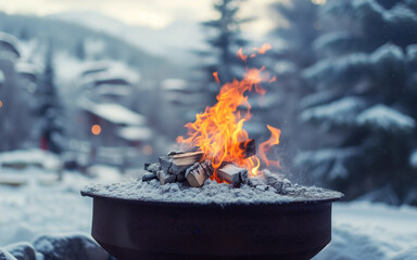 Feuerschale im Winter im Resort