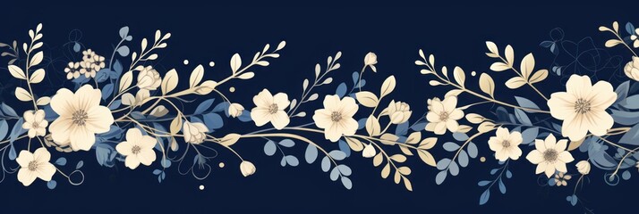 Ivory vector illustration cute aesthetic old midnight blue paper with cute midnight blue flowers